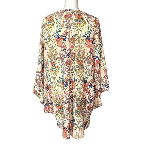 Umgee Kimono Size Small Medium Open Front Tan Floral Cottage Boho Shrug Artsy - Picture 2 of 9